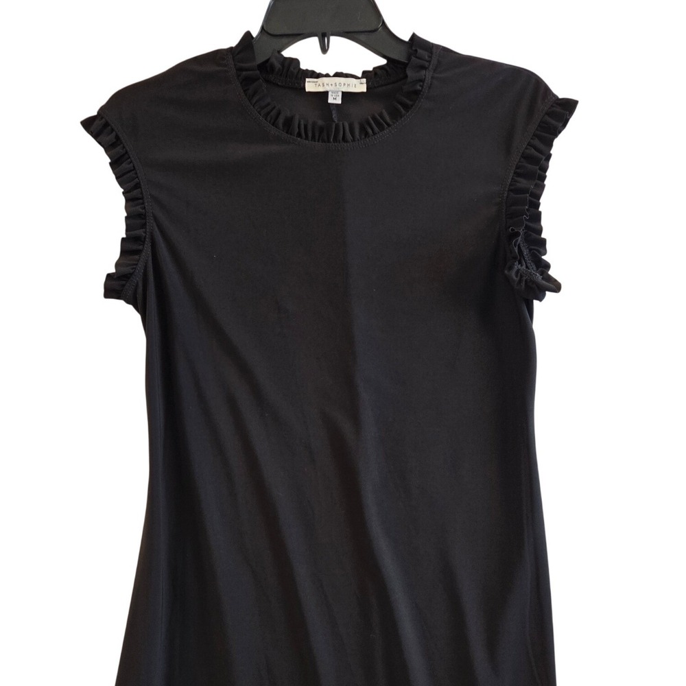 Tash +‎ Sophie Dress Women M Black Coquette Ruffle Trim Cap Sleeve Minimalist - Picture 7 of 8